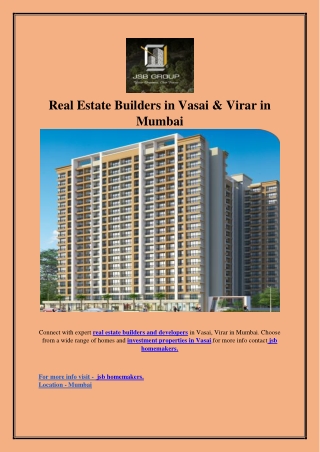 Real Estate Builders in Vasai & Virar in Mumbai