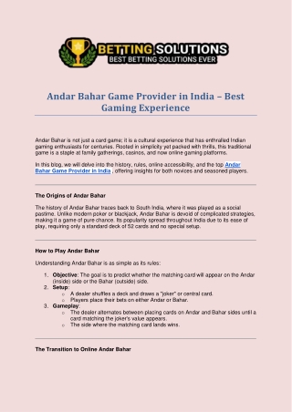 Andar Bahar Game Provider in India – Best Gaming Experience