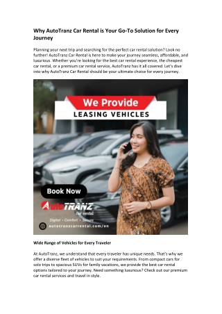 Why AutoTranz Car Rental is Your Go-To Solution for Every Journey