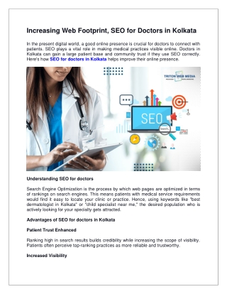 Increasing Web Footprint, SEO for Doctors in Kolkata