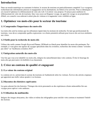10 Astuces pour Améliorer le Référencement de Votre Site de Tourisme