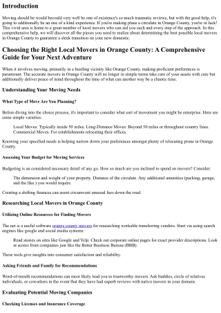 Choosing the Right Local Movers in Orange County: A Comprehensive Guide for Your