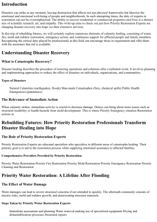 Restoring Futures: How Priority Restoration Experts Change Disaster Recuperation