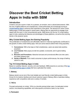 Discover the Best Cricket Betting Apps in India with SBM