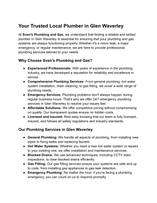 Reliable Plumber in Glen Waverley - Sven's Plumbing and Gas Services