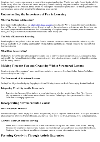 Making Time for Fun and Creativity Within Structured Lessons