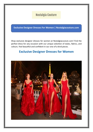 Exclusive Designer Dresses For Women  Nostalgiacouture