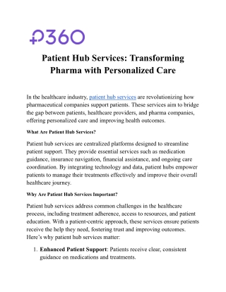 Patient Hub Services: Transforming Pharma with Personalized Care