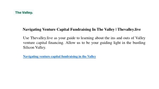 Navigating Venture Capital Fundraising In The Valley  Thevalley.live