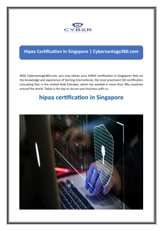 Hipaa Certification In Singapore  Cybervantage360
