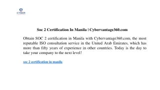 Soc 2 Certification In Manila  Cybervantage3601