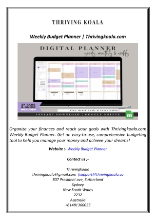 Weekly Budget Planner  Thrivingkoala.com