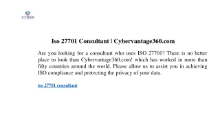 Iso 27701 Consultant  Cybervantage360.com