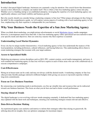 Why Your Business Needs the Expertise of a San Jose Marketing Agency