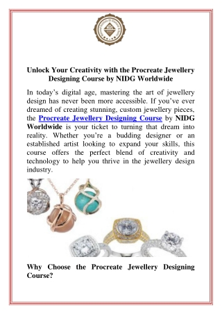 Unlock Your Creativity with the Procreate Jewellery Designing Course by NIDG Worldwide