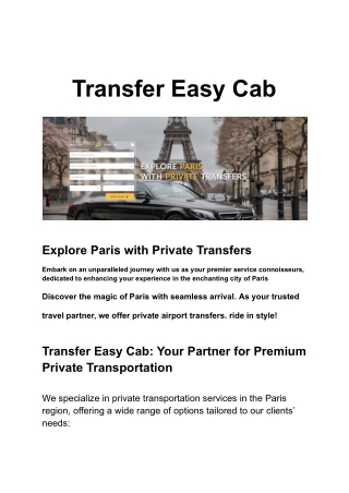 Transfer Easy Cab: Your Partner for Premium Private Transportation