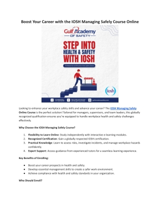 Boost Your Career with the IOSH Managing Safely Course Online
