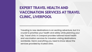 Expert Travel Health and Vaccination Services at Travel Clinic, Liverpool.