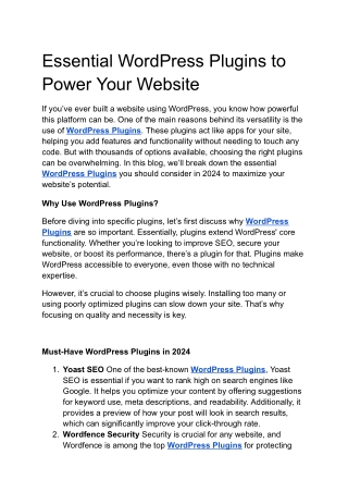 Essential WordPress Plugins to Power Your Website