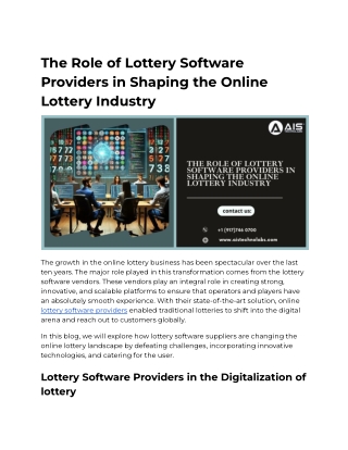 The Role of Lottery Software Providers in Shaping the Online Lottery Industry