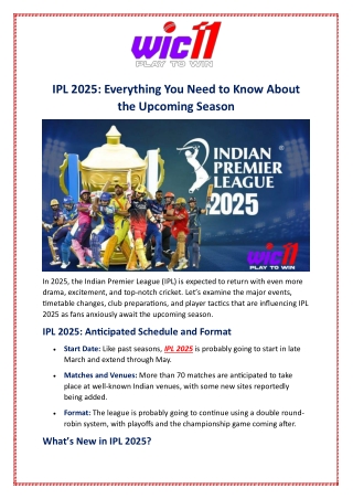 IPL 2025: Everything You Need to Know About the Upcoming Season