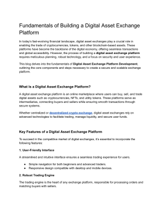 Fundamentals of Building a Digital Asset Exchange Platform