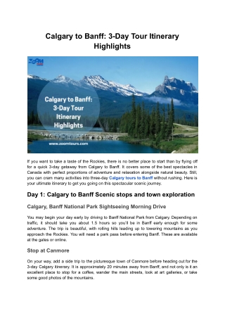 Calgary to Banff: 3-Day Tour Itinerary Highlights