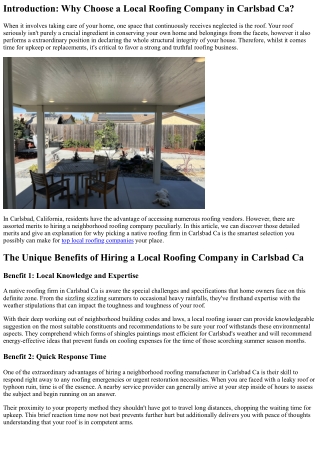 The Unique Benefits of Hiring a Local Roofing Company in Carlsbad Ca