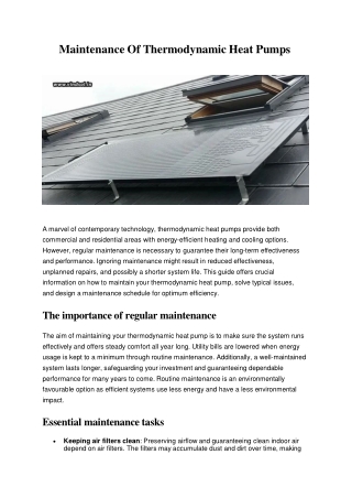 Maintenance Of Thermodynamic Heat Pumps