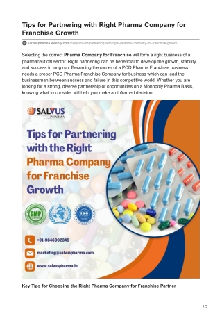 Tips for Partnering with Right Pharma Company for Franchise Growth