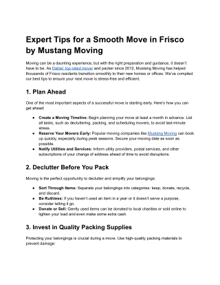 Expert Tips for a Smooth Move in Frisco by Mustang Moving