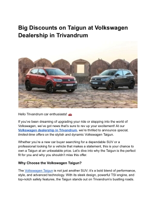 Big Discounts on Taigun at Volkswagen Dealership in Trivandrum