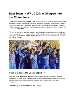 Best Team in WPL 2024