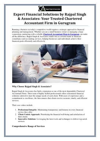 Chartered Accountant Firm in Gurugram – Rajpal Singh & Associates