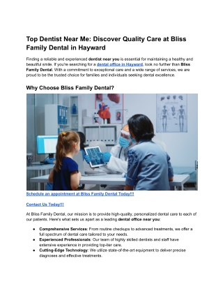 Top Dentist Near Me_ Discover Quality Care at Bliss Family Dental in Hayward