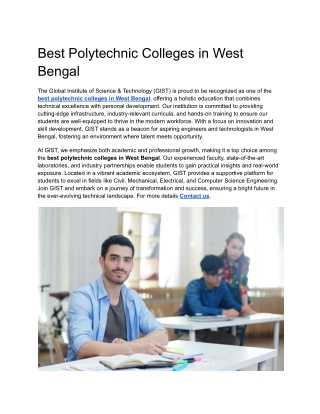 Best Polytechnic Colleges in West Bengal
