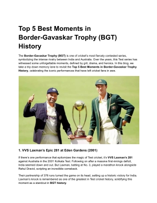 Top 5 Best Moments in Border-Gavaskar Trophy (BGT) History