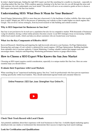 How to Choose a SEO Expert Who Knows the San Jose Market