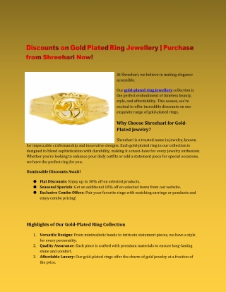 Discounts on Gold Plated Ring Jewellery  Purchase from Shreehari Now!