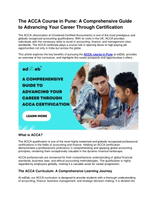 The ACCA Course in Pune: A Comprehensive Guide to Advancing Your Career