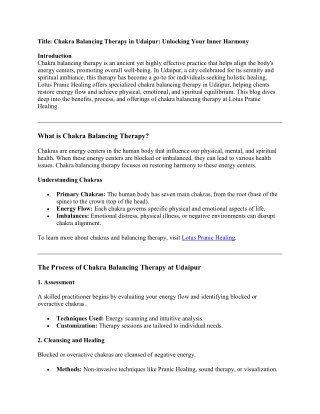 Achieve Harmony with Chakra Balancing Therapy in Udaipur