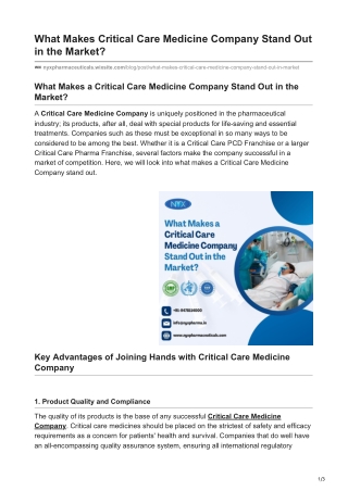 What Makes Critical Care Medicine Company Stand Out in Market?