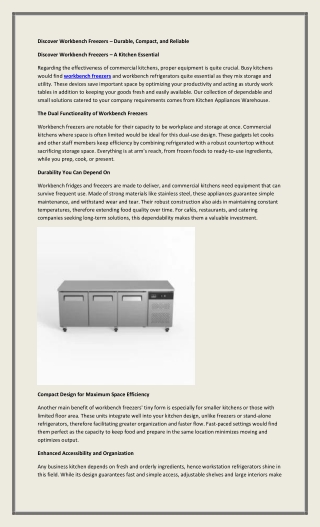 Discover Workbench Freezers – Durable, Compact, and Reliable