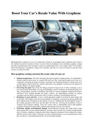 Boost Your Cars Resale Value With Graphene
