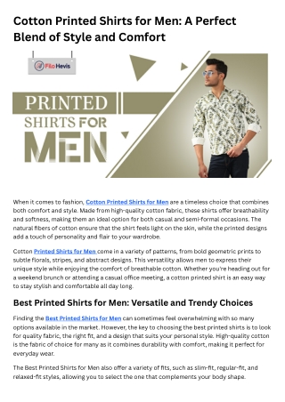 Cotton Printed Shirts for Men A Perfect Blend of Style and Comfort