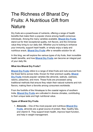 The Richness of Bharat Dry Fruits: A Nutritious Gift from Nature