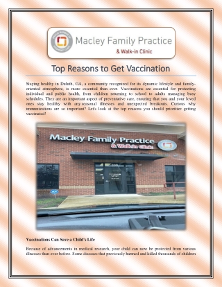 Top Reasons to Get Vaccination from Macley Family Practice & Walk-in Clinic