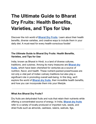 The Ultimate Guide to Bharat Dry Fruits: Health Benefits, Varieties, and Tips