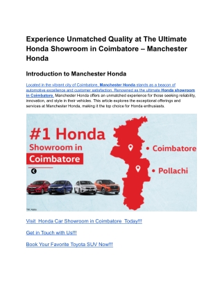 Experience Unmatched Quality at the Ultimate Honda Showroom in Coimbatore – Manchester Honda