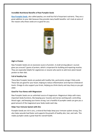 Incredible Nutritional Benefits of Raw Pumpkin Seeds